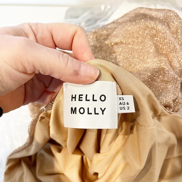 Hello Molly Slinky Low Back Shimmer Metallic Bodycon Mini Dress Gold 2 - Picture 2 of 4